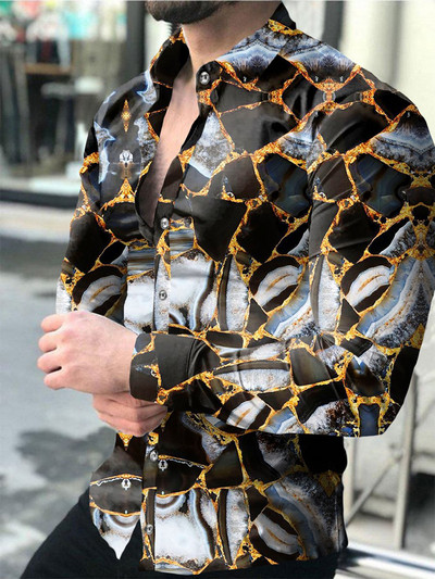 Luxus divatos férfi ingek Egysoros ing Alkalmi háromszínű nyomtatással, hosszú ujjú felsők Férfi ruházat Hawaii Party Cardigán