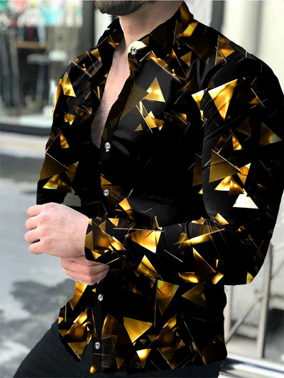 Luxus divatos férfi ingek Egysoros ing Alkalmi háromszínű nyomtatással, hosszú ujjú felsők Férfi ruházat Hawaii Party Cardigán