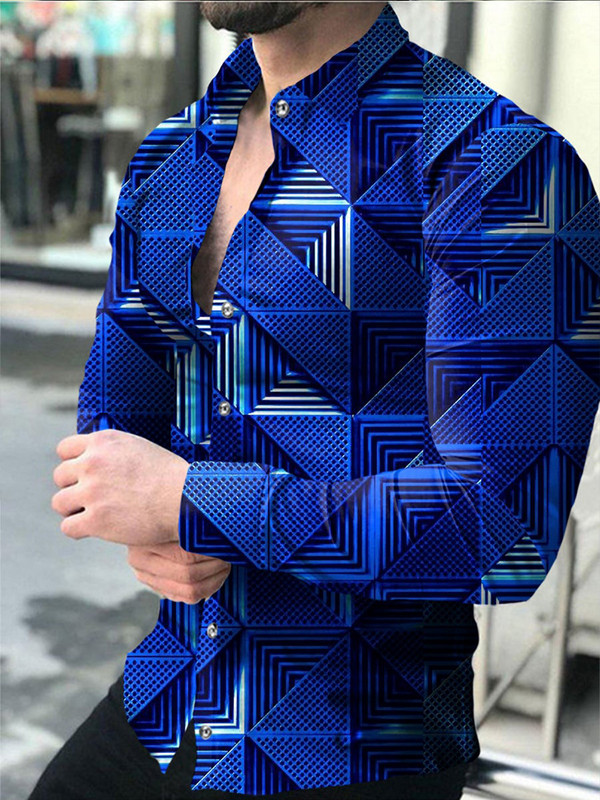 Luxus divatos férfi ingek Egysoros ing Alkalmi háromszínű nyomtatással, hosszú ujjú felsők Férfi ruházat Hawaii Party Cardigán