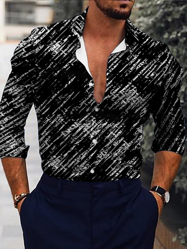 Luxus divatos férfi ingek Egysoros ing Alkalmi háromszínű nyomtatással, hosszú ujjú felsők Férfi ruházat Hawaii Party Cardigán