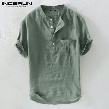 INCERUN Summer Casual Ανδρικά πουκάμισα με γιακά Μασίφ βαμβακερή μπλούζα κοντό μανίκι Streetwear Μάρκα πουκάμισα Harajuku Camisas Hombre