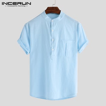 INCERUN Summer Casual Ανδρικά πουκάμισα με γιακά Μασίφ βαμβακερή μπλούζα κοντό μανίκι Streetwear Μάρκα πουκάμισα Harajuku Camisas Hombre