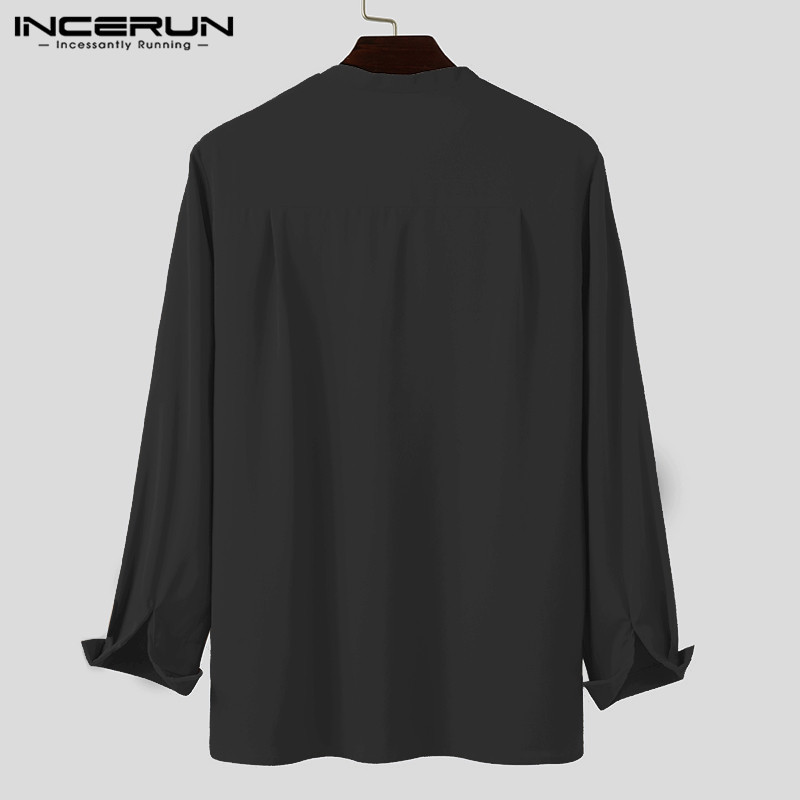 2022 m. madingi vyriški prekės ženklo marškiniai vienspalviai ilgomis rankovėmis V kaklo sagomis Prašmatni gatvės apranga Laisvalaikio palaidinė Korėjietiško stiliaus marškiniai Camisas INCERUN