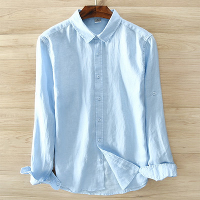 Új tervező, olasz stílusú 100% vászon hosszú ujjú ing Férfi márka Casual 5 színű tömör fehér ingek férfiaknak Top Camisa Chemise