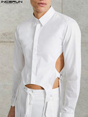 INCERUN Cămașă de modă pentru bărbați, cu rever, cu mânecă lungă, scobită, îmbrăcăminte sexy pentru bărbați, 2022, îmbrăcăminte de stradă, cu butoane, pentru petrecere, cămăși neregulate casual