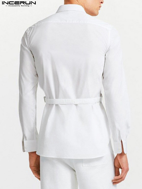 INCERUN Cămașă de modă pentru bărbați, cu rever, cu mânecă lungă, scobită, îmbrăcăminte sexy pentru bărbați, 2022, îmbrăcăminte de stradă, cu butoane, pentru petrecere, cămăși neregulate casual