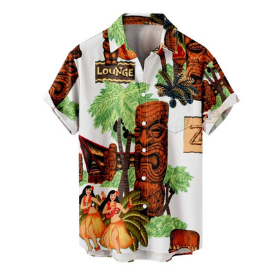Állatpapagájmintás Patchwork Divat Hawaii Férfi ing Cool Turn Down gallérral Rövid ujjú Utcai ruházat Beach Nyári Chic 2022 3