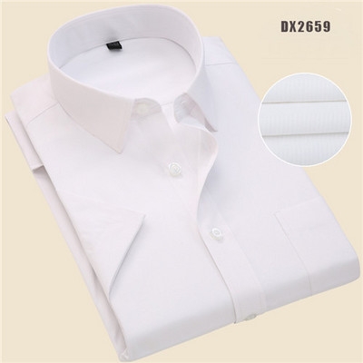 Nyári munkaing szögletes galléros rövid ujjú, plusz S-től 7xl-ig terjedő tömör twill csíkos formális férfi ingek nem fakulnak