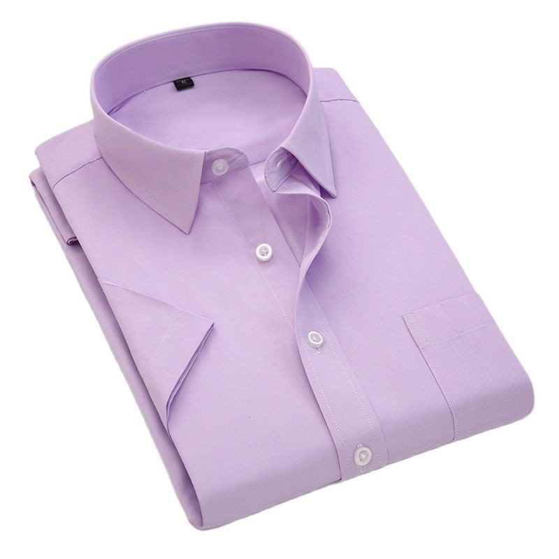 Nyári munkaing szögletes galléros rövid ujjú, plusz S-től 7xl-ig terjedő tömör twill csíkos formális férfi ingek nem fakulnak