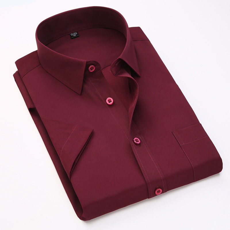 Nyári munkaing szögletes galléros rövid ujjú, plusz S-től 7xl-ig terjedő tömör twill csíkos formális férfi ingek nem fakulnak