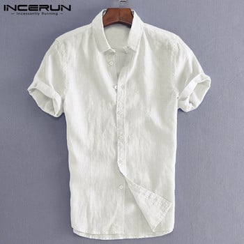 INCERUN Κομψά S-5XL ανδρικά μπλουζάκια Casual πουκάμισα Ανδρικά κοινωνικά πουκάμισα Φόρεμα με κουμπιά κάτω γιακά Ανδρικά ρούχα Camisa