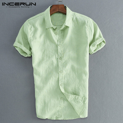 INCERUN Elegáns S-5XL Férfi pólók Alkalmi ingek Férfi Közösségi ingek Ruha gomb Lehajtható gallér Vékony Fit Férfi Ruhák Camisa