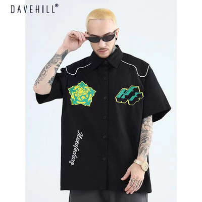 originalūs amerikietiški retro siuvinėjimai high sense kepti gatvės laisvalaikio marškiniai vyriški ir moteriški aukšti gatvės hip camisas feminina