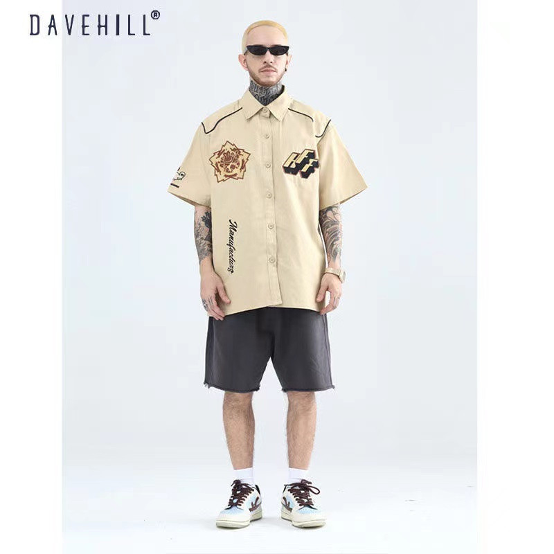 originalūs amerikietiški retro siuvinėjimai high sense kepti gatvės laisvalaikio marškiniai vyriški ir moteriški aukšti gatvės hip camisas feminina