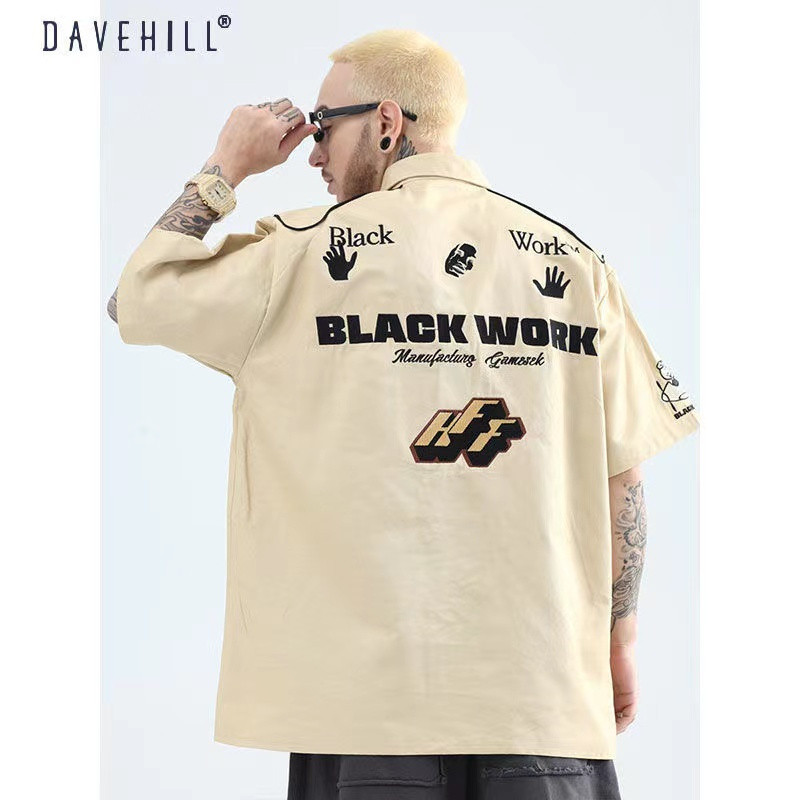 originalūs amerikietiški retro siuvinėjimai high sense kepti gatvės laisvalaikio marškiniai vyriški ir moteriški aukšti gatvės hip camisas feminina