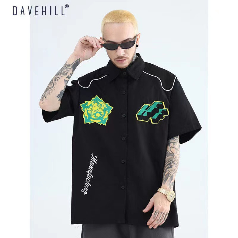 originalūs amerikietiški retro siuvinėjimai high sense kepti gatvės laisvalaikio marškiniai vyriški ir moteriški aukšti gatvės hip camisas feminina