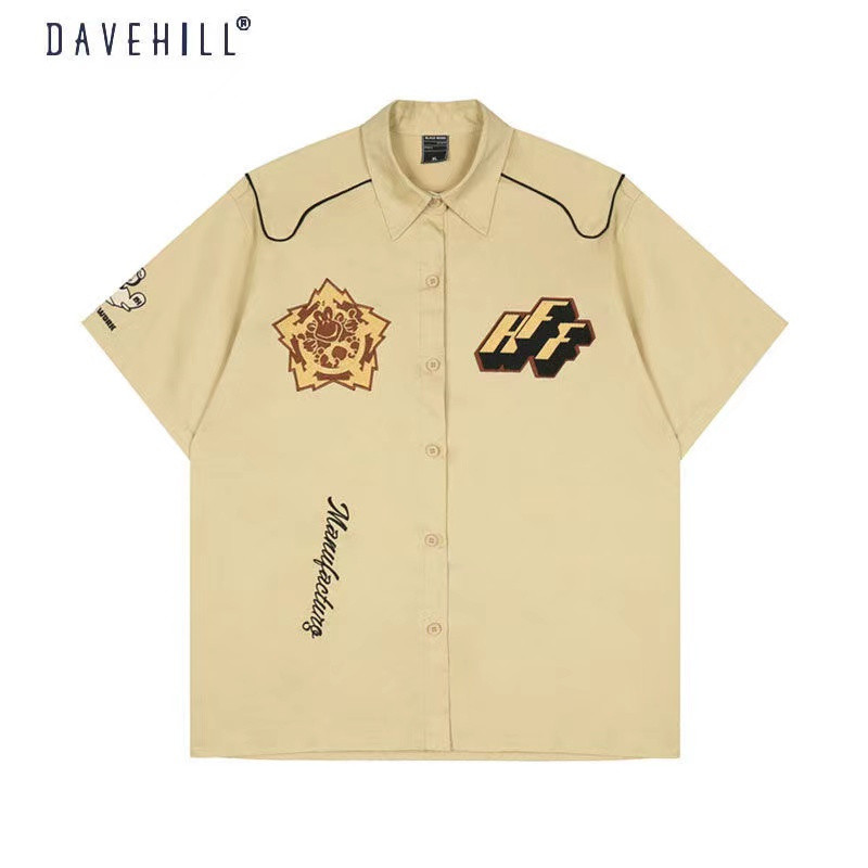 originalūs amerikietiški retro siuvinėjimai high sense kepti gatvės laisvalaikio marškiniai vyriški ir moteriški aukšti gatvės hip camisas feminina