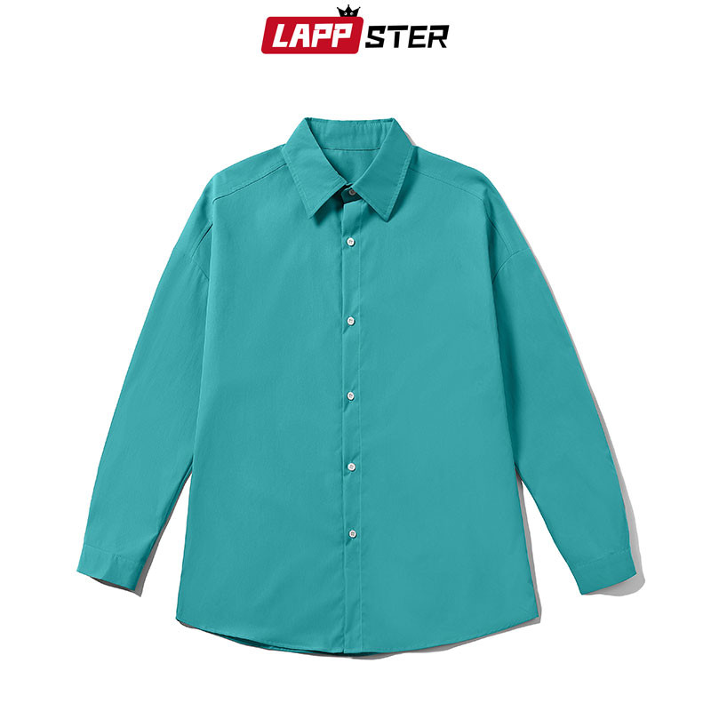 LAPPSTER Meeste Solid Vintage pikkade varrukatega Harajuku särgid 2022 Meeste Jaapani tänavarõivad põhjuslikud särgid Meeste nööbiga ülisuur särk
