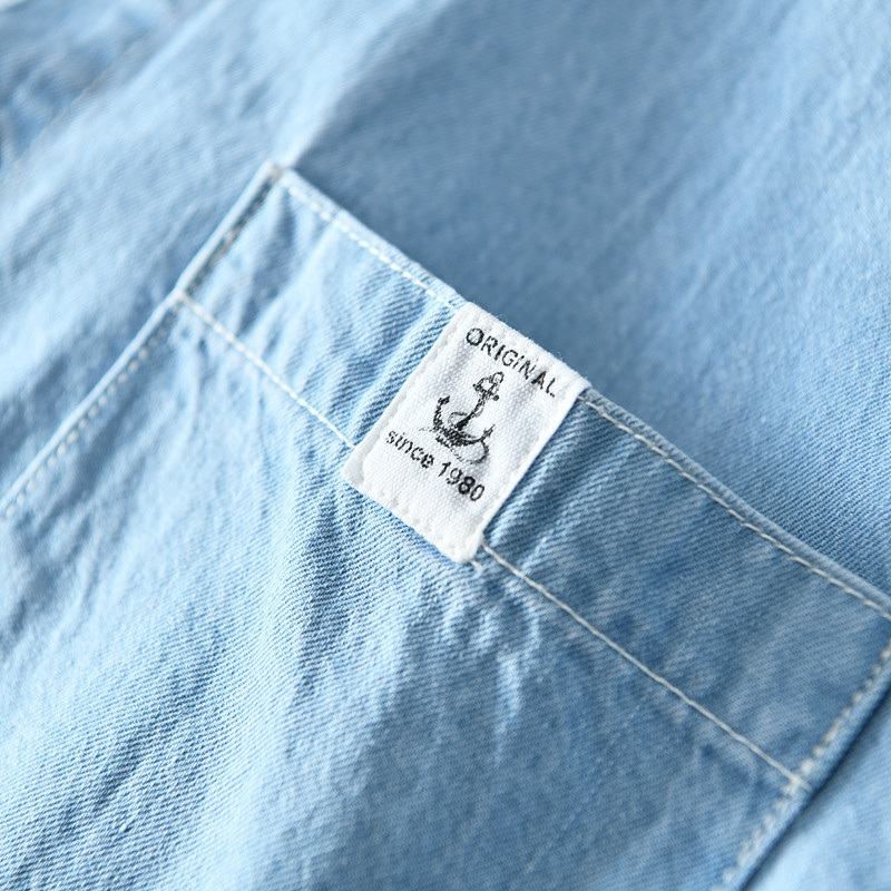 Férfi alkalmi farmer ing új 2020 nyári rövid ujjú kék ing Kiváló minőségű felsők Camisa masculina 558