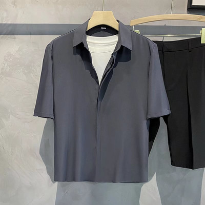 Nyári Cool Férfi Rövid ujjú ing Ránctalanító Egyszínű Divat irodai Alkalmi bő gombos zsebes ing Férfi ruházati felső