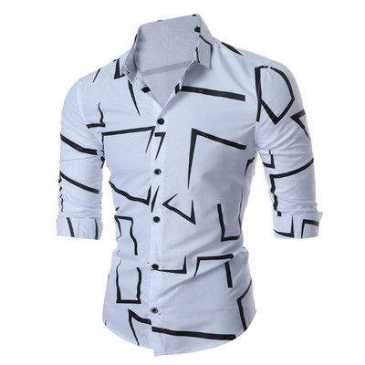 2021. aasta uued geomeetrilise mustriga särgid Meeste moodne lahtikäiva kraega nööpidega särk Meeste sügisene vabaaja pikkade varrukatega kardigan tänavarõivad