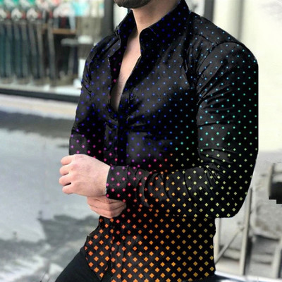 2021. aasta uued geomeetrilise mustriga särgid Meeste moodne lahtikäiva kraega nööpidega särk Meeste sügisene vabaaja pikkade varrukatega kardigan tänavarõivad