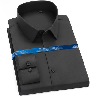 Klasszikus, rugalmas, selymes, nem vasalható férfi ing, zseb nélküli irodai hosszú ujjú, normál szabású, ráncmentes alkalmi ingek