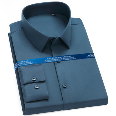 Klasszikus, rugalmas, selymes, nem vasalható férfi ing, zseb nélküli irodai hosszú ujjú, normál szabású, ráncmentes alkalmi ingek