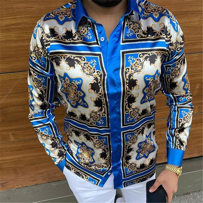 Prabangūs „Royal Golden“ vyriški laisvalaikio marškinėliai ilgomis rankovėmis Vyriški „Paisley Print“ marškinėliai „Camisa Social Masculina Manga Longa“ vakarėlio marškinėliai