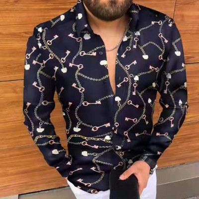 Prabangūs „Royal Golden“ vyriški laisvalaikio marškinėliai ilgomis rankovėmis Vyriški „Paisley Print“ marškinėliai „Camisa Social Masculina Manga Longa“ vakarėlio marškinėliai
