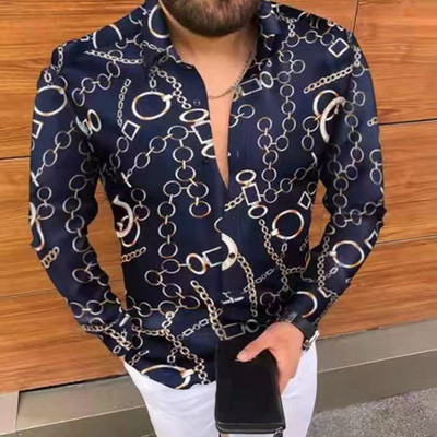 Prabangūs „Royal Golden“ vyriški laisvalaikio marškinėliai ilgomis rankovėmis Vyriški „Paisley Print“ marškinėliai „Camisa Social Masculina Manga Longa“ vakarėlio marškinėliai