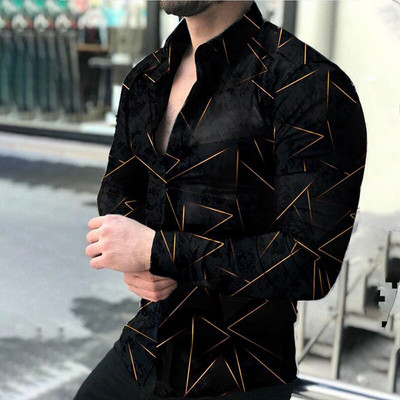 Prabangūs „Royal Golden“ vyriški laisvalaikio marškinėliai ilgomis rankovėmis Vyriški „Paisley Print“ marškinėliai „Camisa Social Masculina Manga Longa“ vakarėlio marškinėliai