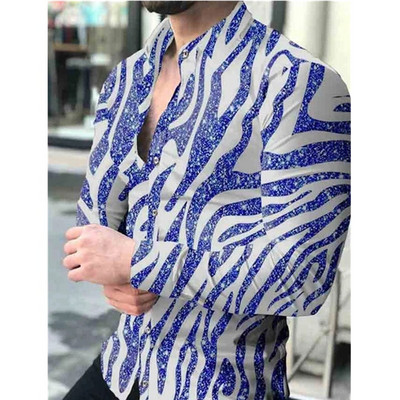 Prabangūs „Royal Golden“ vyriški laisvalaikio marškinėliai ilgomis rankovėmis Vyriški „Paisley Print“ marškinėliai „Camisa Social Masculina Manga Longa“ vakarėlio marškinėliai