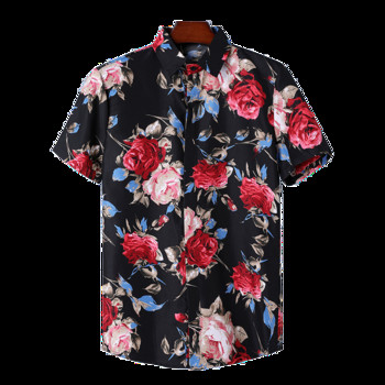 Модни мъжки хавайски ризи, тениска, мъжко улично облекло, риза с къс ръкав за мъже, горна щампа, блуза с големи размери