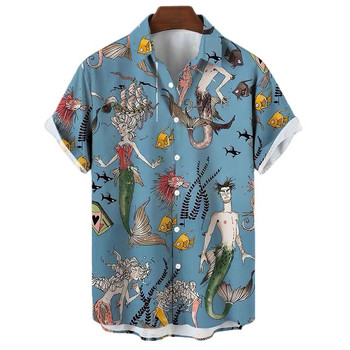 Χαβάη πουκάμισα για άντρες Γοργόνα με στάμπα στην παραλία Μπλούζα με κοντομάνικα 2022 Νέο υπερμεγέθη πουκάμισο Ανδρικά επώνυμα ρούχα υψηλής ποιότητας