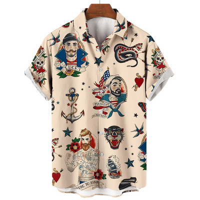 Хавайски ризи за мъже Плажни топове с къс ръкав с принт на русалка Блуза 2022 г. Нова огромна риза Мъжки дизайнерски дрехи с високо качество