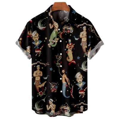 Havajų marškiniai vyrams Mermaid Print Beach trumpomis rankovėmis Palaidinė 2022 m. Nauji dideli marškiniai Vyriški dizainerio drabužiai Aukštos kokybės