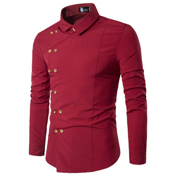 Ανοιξιάτικο πουκάμισο Ανδρικό με λοξό κουμπί με ακανόνιστο διπλό στήθος Ανδρικό μακρυμάνικο Camisa Masculina Ανδρικό πουκάμισο με λεπτή εφαρμογή