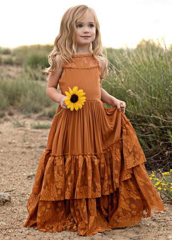 Πριγκίπισσα Κορίτσια Δαντέλα Βαμβακερά Μακριά Φορέματα Μωρό Παιδικά Λουλούδι Κορίτσι Γάμος Γενέθλια Vestidos Παιδικά ρούχα για 3-15 χρόνια