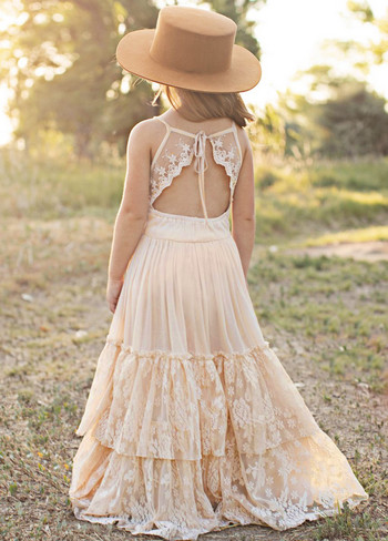 Πριγκίπισσα Κορίτσια Δαντέλα Βαμβακερά Μακριά Φορέματα Μωρό Παιδικά Λουλούδι Κορίτσι Γάμος Γενέθλια Vestidos Παιδικά ρούχα για 3-15 χρόνια
