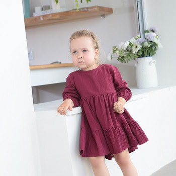Ανοιξιάτικο φόρεμα για μικρά κορίτσια Βαμβακερά μονόχρωμα μανίκια Παιδικά φορέματα βολάν Παιδικά φορέματα για κορίτσια Μόδα κοριτσίστικα ρούχα