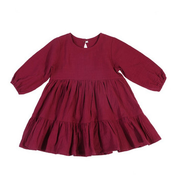 Ανοιξιάτικο φόρεμα για μικρά κορίτσια Βαμβακερά μονόχρωμα μανίκια Παιδικά φορέματα βολάν Παιδικά φορέματα για κορίτσια Μόδα κοριτσίστικα ρούχα