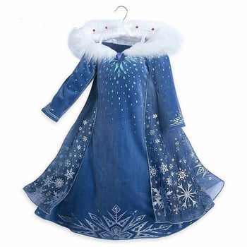 2022 Нова рокля на Елза Girls Party Vestidos Cosplay Girl Clothing Anna Snow Queen Print Birthday Dress Princess Детски костюм