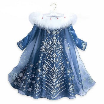 2022 Нова рокля на Елза Girls Party Vestidos Cosplay Girl Clothing Anna Snow Queen Print Birthday Dress Princess Детски костюм