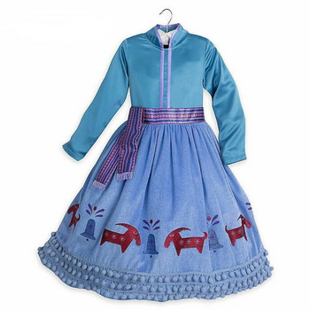 2022 Нова рокля на Елза Girls Party Vestidos Cosplay Girl Clothing Anna Snow Queen Print Birthday Dress Princess Детски костюм