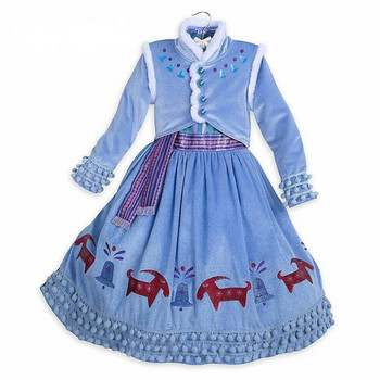 2022 Нова рокля на Елза Girls Party Vestidos Cosplay Girl Clothing Anna Snow Queen Print Birthday Dress Princess Детски костюм