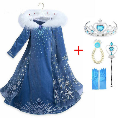 2022. aasta uus Elsa kleit, tüdrukute peokleit Vestidos, Cosplay tüdrukute riided Anna lumekuninganna prinditud sünnipäeva printsessi kleit, laste kostüüm