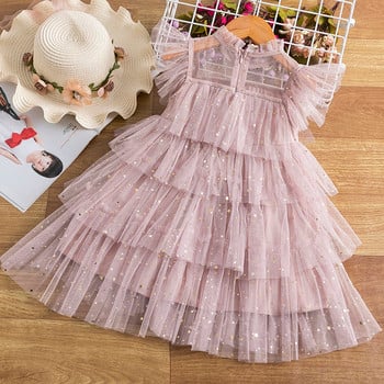 Κορίτσια Princess Mesh Layers Cake Dresses for Kids Sequin Elegant Party Tutu Prom Wedding Vestidos Summer Παιδικά βολάν Ρούχα