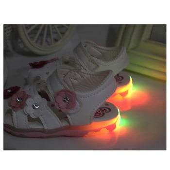 Καλοκαιρινά σανδάλια για μικρά κορίτσια Νέα LED με φωτάκια Βρεφικά κοριτσίστικα σανδάλια Φιόγκος λουλουδιών Φωτεινή ελαφριά αναπνεύσιμα παιδικά παιδικά παπούτσια