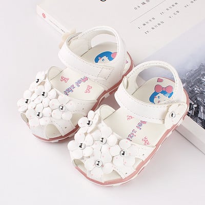 Väikelaste tüdrukute suvesandaalid Uus LED tuledega Tüdrukute sandaalid lilledega vibu helendavad kerged, hingavad laste jalatsid